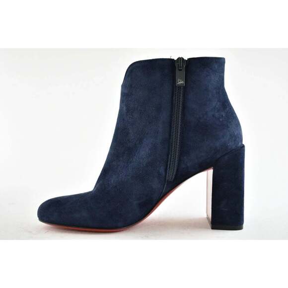 Christian Louboutin Castarika 85 Nocturne Blue Suede Ankle Block Heel Boot 35.5 - Picture 9 of 9